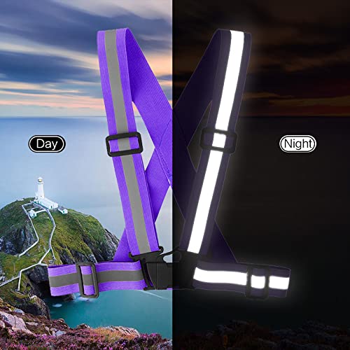 Running Reflective Vest Gear 3 Pack, Adjustable Safety Vest High Visible Reflective Belt Straps Night Walking Vest - color: Green,Black,Purple