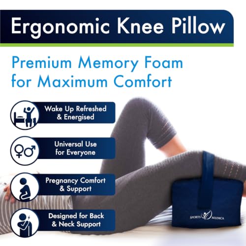 Sports Medica Knee Pillow for Side Sleepers, Memory Foam Leg Pillow Cushion - color: Blue