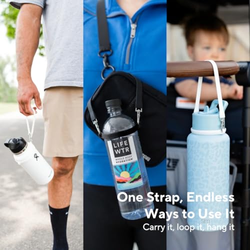 Ryan & Rose Water Bottle Handle 3 Pack - Silicone Water Bottle Sling, Carrier, Holder with Strap for Stanley Cup Accessories - color: Flat Black (3 Pack)