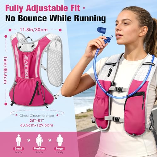 Zacro Running Hydration Vest Backpack, Running Vest with 2L Water Bladder for Men Women, Lightweight Water Backpack for Running, Hiking, Climbing, Camping, Cycling - color: Rose Pink