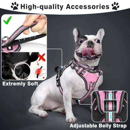 WINSEE Pet Harness Collar and Leash Set, All-in-one Reflective Dog Harness No Pull with Adjustable Buckles for Puppies, Small, Medium, Large, and Extra-Large Dogs (Medium, Pink) - color: Pink, size: Medium