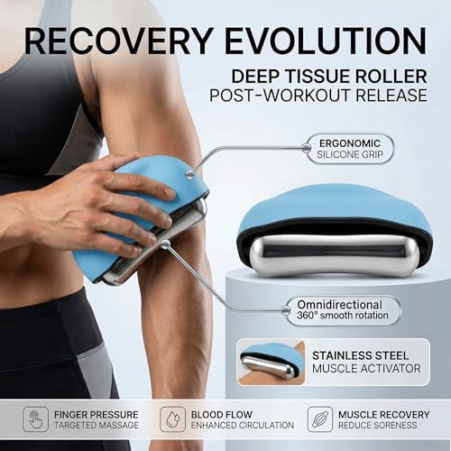 Cooling Massage Roller with Ergonomic Handle for Deep Tissue-Blue - color: Blue