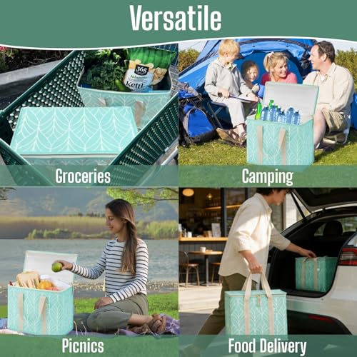 VENO 2 Pack Insulated Grocery Bags, Hard Bottom, Evergreen - color: Evergreen, size: 15.7"W x 12.6"H x 8.7"D - 2 Pack