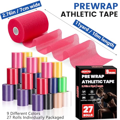 27 Pack Pre Wrap Tape, 9 Colors 2.76 Inch x 11 Yards Prewrap Athletic Tape - color: 9 Colors-27 Pack