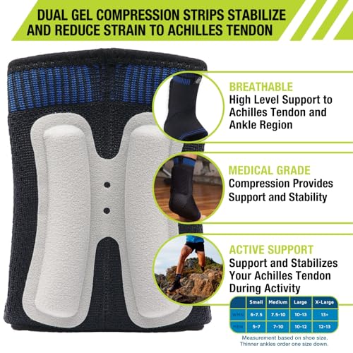 Pro-Tec Athletics Achilles Sleeve with Dual Gel Compression Strips, Achilles Tendon Support for Tendinitis Relief, - size: Large