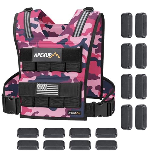 APEXUP Weighted Vest Men, Adjustable Weight Vest for Running - color: Pink Camo, size: With Weights-40lbs