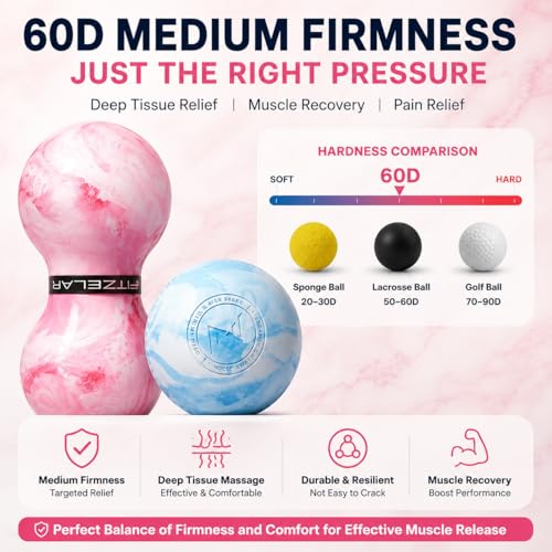 FITZELAR Double Lacrosse Massage Ball for Myofascial Release, Quality Certification, Massage Deep Tissue for Waist Back Feet, Trigger Point Therapy, Muscle Knots, Peanut Massage Ball for Muscle Pain - color: Blue