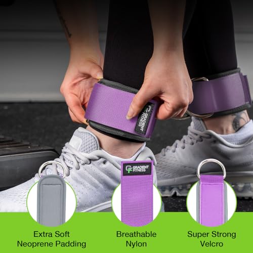 Ankle Straps for Cable Machines, Adjustable, 2 Pack - style: Purple / Gray 2 D-Rings