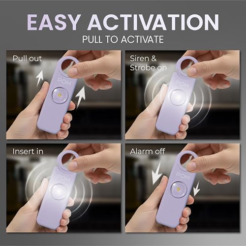POM Personal Safety Alarm for Women – 130dB Loud Emergency Siren, USB-C Rechargeable with Bright LED Flashlight, Portable Keychain Design for Self Defense, Purse, Backpack & Travel (Lavender) - color: Lavender