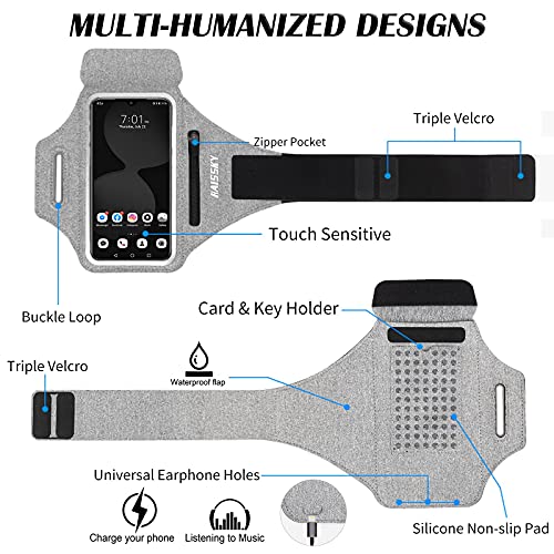 Running Armband with Earphone Pouch Fits Phones up to 6.9" - color: Grey (Up to 6.9''), size: Medium