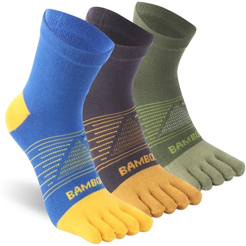 Sunew 3 Pairs Toe Socks for Men Women,Viscose Bamboo Breathable Athletic Running Five Finger Ankle/Quarter Socks - color: Grey Blue Green, size: Small