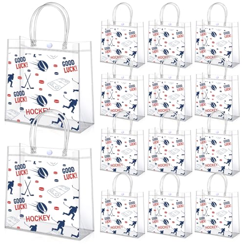 Aliceset 12 Pcs Transparent Hockey Gift Bags with Handles Bulk - style: Hockey