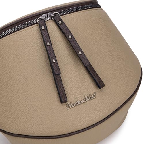 Montana West Crossbody Bag for Women, Vegan Leather Bum Bag with Coin Purse - color: Khaki+coffee