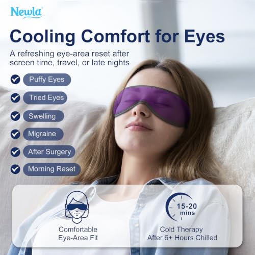 Cooling Gel Eye Mask for Puffy Eyes, Contoured Cold Compress for Eyes - color: Purple