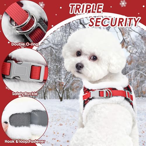 AIITLE Christmas Step-in Plush Dog Harness and Leash for Winter, Red XXXS - color: Red, size: XXXS