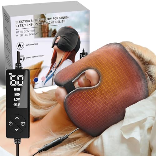 Electric Sinus Pillow for Sinus, Dry Eyes, Tension Headaches Relief with 3 Heat & 5 Timer Settings, Moist Heat Ex-Large Warm Compress Face Heating Pad for Sleep Aid and Pressure Relief