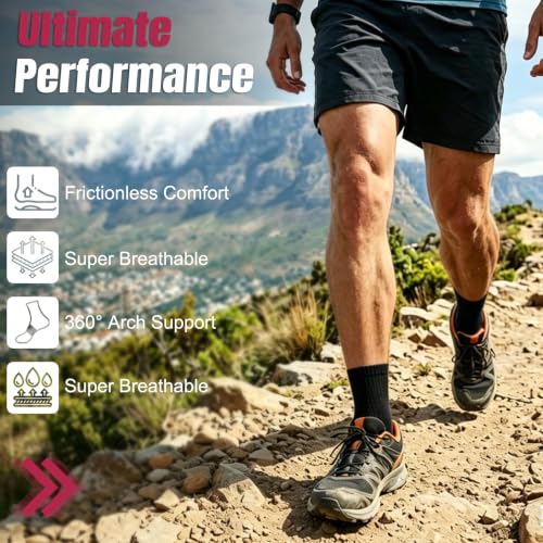 Men's Cushioned Ankle Socks, Athletic Running Gym Socks 6 Pairs - color: 6 Pairs Black, size: 10-13