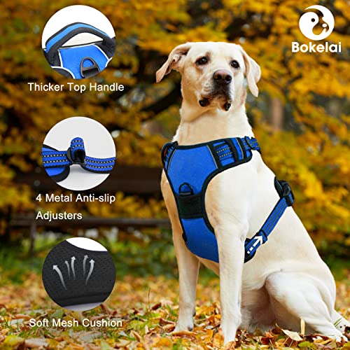 Bokelai No Pull Dog Harness Medium Sized 2 Clips, Soft Padded Pet Vest, Blue - color: Blue, size: M