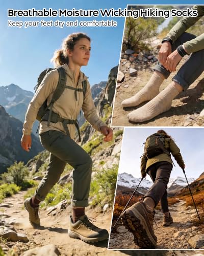 iCamter 5 Pairs Merino Wool Hiking Socks for Women Men - color: Black Dark Brown Light Brown Apricot Cream, size: 10-13