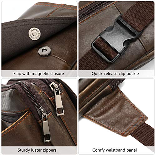 NIUCUNZH Real Leather Fanny Pack for Men Women Sling Waist Packs for Travel - color: Coffee