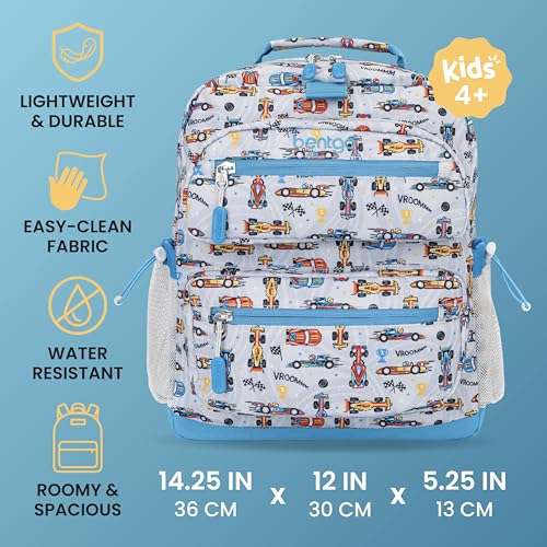 Bentgo Kids Print Durable & Water-Resistant Backpack - color: Race Cars, size: Kids Medium