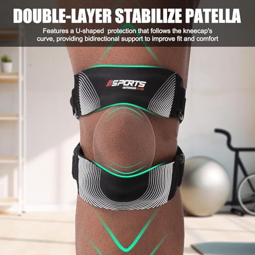 Knee Brace for Men and Women Patellar Tendon Support Strap Adjustable Patella Band Patella Stabilizer Knee Straps for Running - color: Black