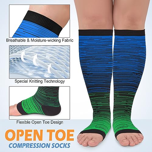 CTHH Toeless Compression Socks for Women & Men Open Toe Knee High Stocking - color: Red/Navy Blue/Grey, size: Small-Medium