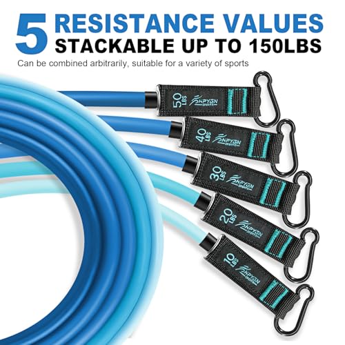 HPYGN Resistance Bands with Handles, 150 lb Exercise Bands for Home Workout - color: 2-blue, style: 150LBS