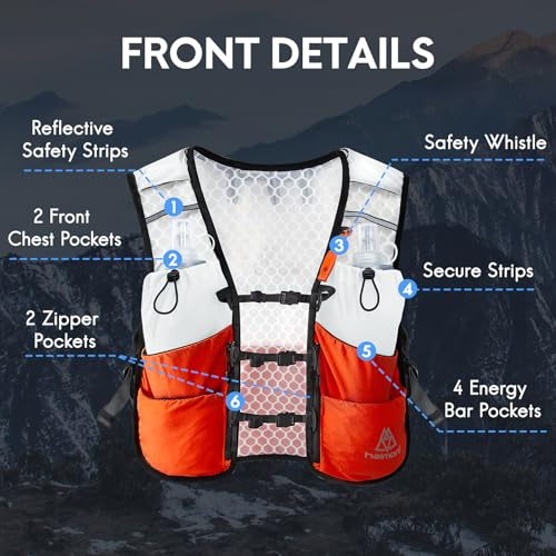 Haimont 5L Trail Running Hydration Vest with Soft Flasks - color: Orange, size: Medium