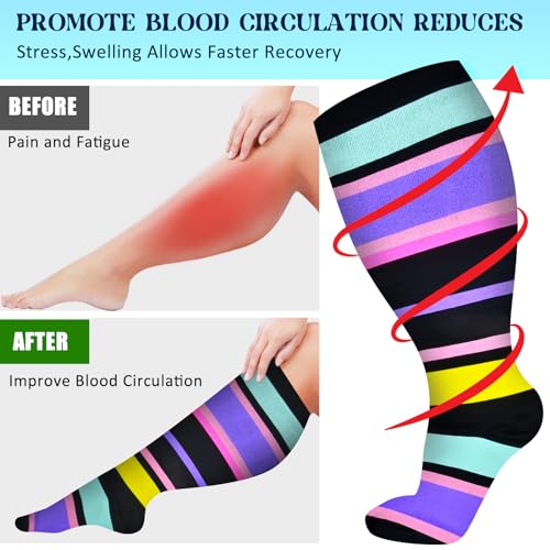 3 Pairs Plus Size Compression Socks for Women Wide Calf Extra Large Knee High Support for Travel,Yoga, Running