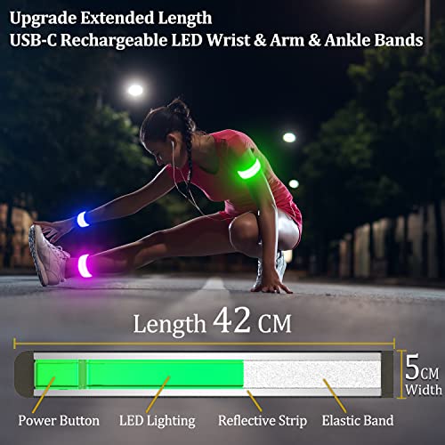 2 Pack USB-C Rechargeable Safety Lights for Runners, 360° Reflective LED Bracelets Armbands Reflectors for Walking at Night - color: Black