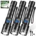 3Pack Rechargeable Flashlights 10000 High Lumens, Super Bright Flashlight with LCD Digital Display, 5Modes Adjustable LED Flashlight Tactical Flashlights High Powered, Flash Lights for Emergency - size: 4 Pack