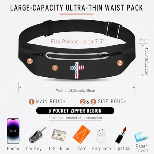 American Flag Cross Running Belts for Men Christian Jesus Cross fanny packs - color: American Flag Cross