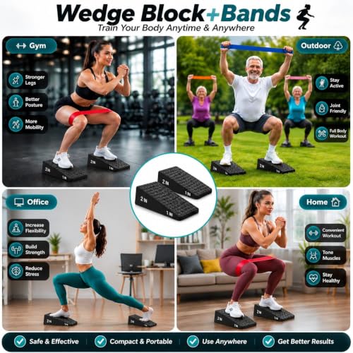 Squat Wedge Block, Non-Slip Adjustable Slant Board for Squats, 5 Bands