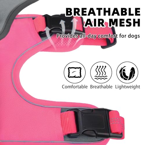PUPTECK Escape Proof Dog Harness and Leash Set Upgraded No Pull Reflective Dog Vest with Lift Handle, Easy Control Pet Harness for Medium Large Dogs Training Walking Running, Fuchsia, M - color: Fuchsia/Grey, size: Medium