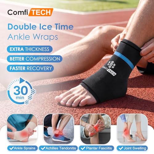ComfiTECH Dual-Gel Ankle Foot Ice Pack Wrap with 30-Min Cooling, M, 2P - size: Medium