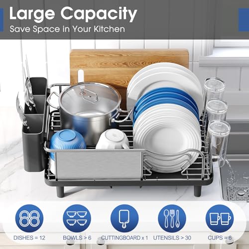 Urackify Stainless Steel Dish Drying Rack for Kitchen Counter, Black - color: Black