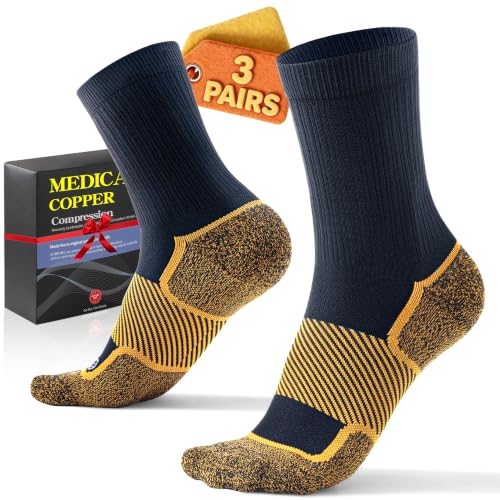 3 Pairs Copper Crew Compression Socks 20–30 mmHg for Women & Men - color: 3 Pairs - Copper, size: X-Large