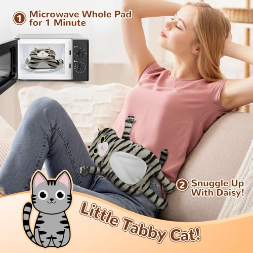 Microwave Heating Pad for Pain Relief, 17" x 9" Microwavable Heating Pads for Cramps, Back Pain, Neck Shoulder, Muscles, Knee, Joints, Natural Heat Pack Moist Heat, Gray Tabby Cat - size: Gray Tabby Cat