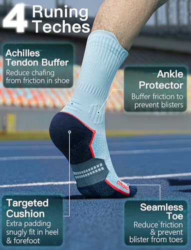 Juclise Men's Compression Running Crew Socks, 3 Pairs - color: Charcoal Heather+steel Heather+dynamic Blue/Royal, size: Large