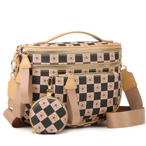 Makes Checkered Crossbody Bag Bum Bag for Women with Pouch - color: Khaki Checkered