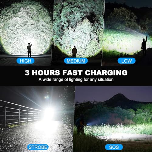 Kmivo Rechargeable Led Flashlight High Lumens - 990,000lm Bright Powerful Flash Light with 5 Modes, Waterproof Handheld Linterna for Home, Camping(3 Packs) - size: M-3P