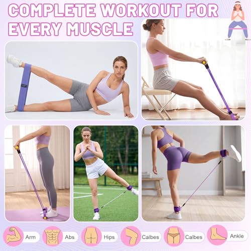 3-in-1 Resistance Bands Set, Fabric Booty Elastic, 6-Tube Pedal Pull Rope & Ankle Strap with Cuffs, Workout Equipment for Women Home Gym, Leg Glute Butt Hip Exercise