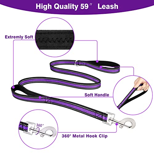 WINSEE Pet Harness Collar and Leash Set, All-in-one Reflective Dog Harness No Pull with Adjustable Buckles for Puppies, Small, Medium, Large, and Extra-Large Dogs (Small, Purple) - color: Purple, size: Small