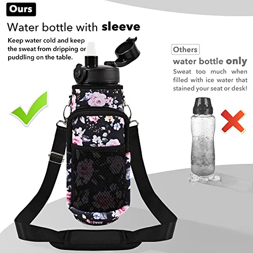 32 oz Water Bottles with Strap & Straw, Sport Motivational Water Bottles - color: Midnight Rose