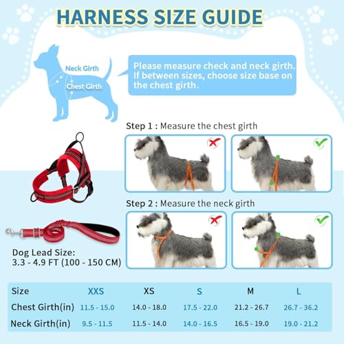 SlowTon No Pull Small Dog Harness and Leash Set with Front Clip - color: Red, size: X-Small
