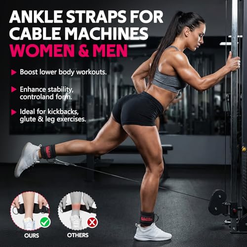 Ankle Straps for Cable Machines, Leg Straps for Glute Kick Back Accessories - color: Black