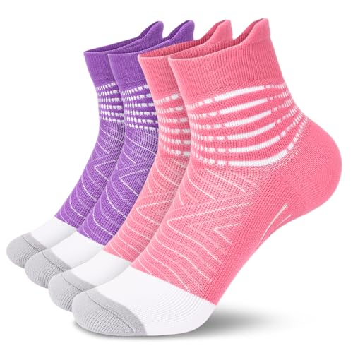 IRAMY Compression Ankle Support Socks Women - Wicking, Cushioned Athletic, Plantar Fasciitis Relief 2/3/6 Pairs - color: Pink+purple(2 Packs), size: Large