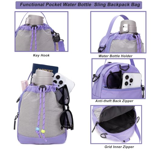 Water Bottle Carrier Bag with Strap, Water Bottle Holder Crossbody Backpack Handbags for Women Men for Hiking - color: Purple