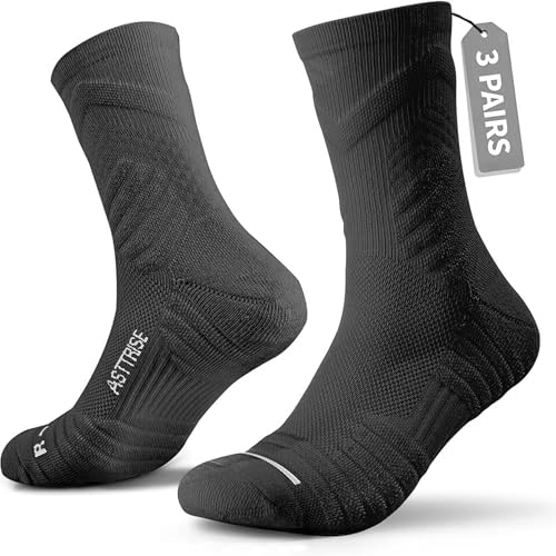 Compression Crew Athletic Socks, 3 Pairs, Performance Socks - color: Black, size: Medium
